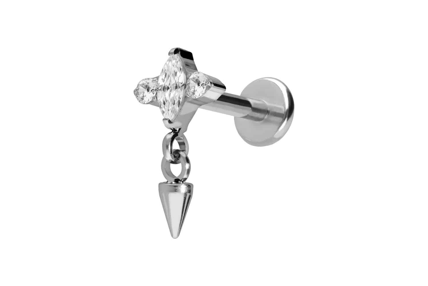 Titan Labret Piercing mit Innengewinde EINGEFASSTE KRISTALLE + SPITZE